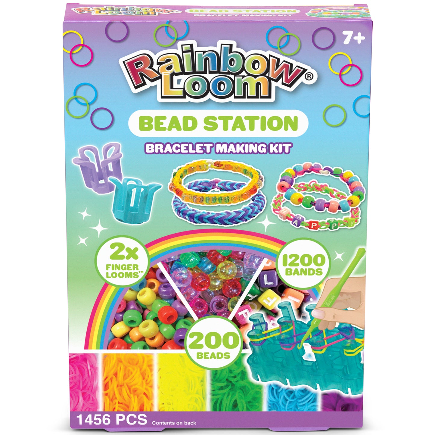 Rainbow Loom Bead Station bracelet making kit with 1200 bands, 200 beads, and 2 finger looms