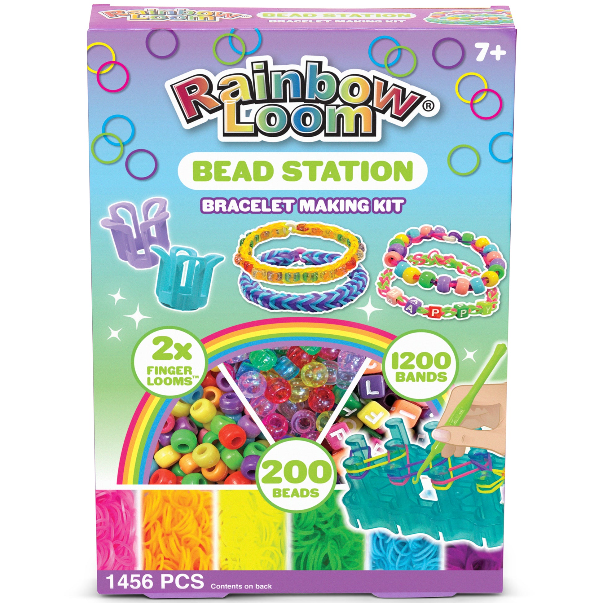Rainbow Loom Bead Station bracelet making kit with 1200 bands, 200 beads, and 2 finger looms