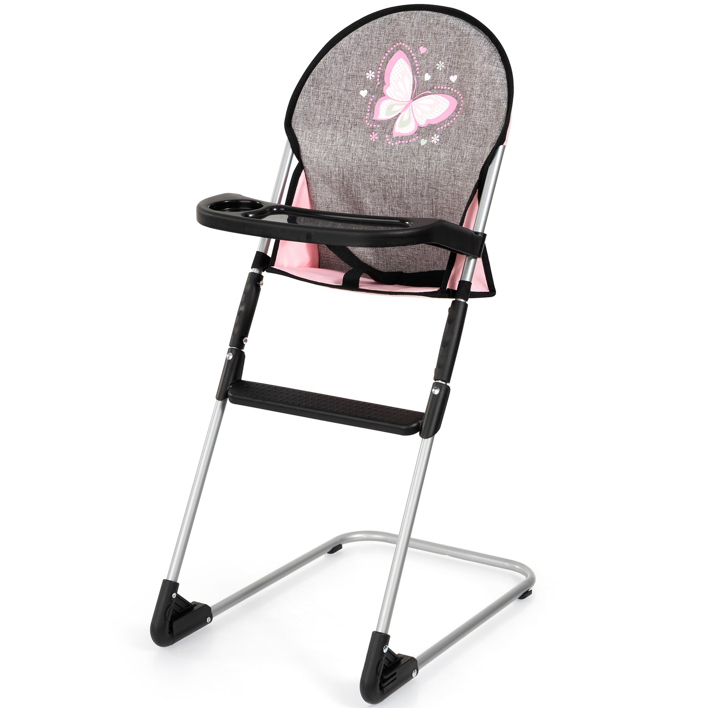 Bayer Design 9-in-1 Travel Bed Set grey pink high chair with butterfly design
