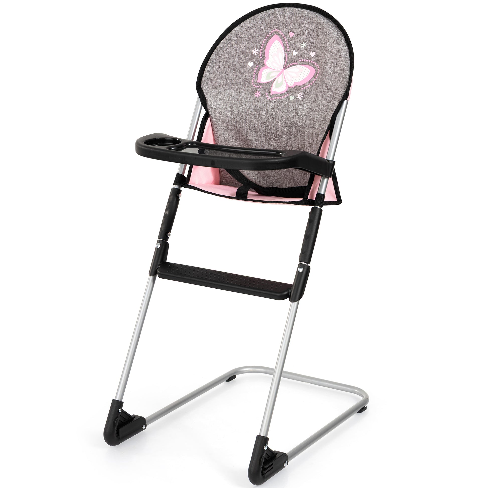 Bayer Design 9-in-1 Travel Bed Set grey pink high chair with butterfly design