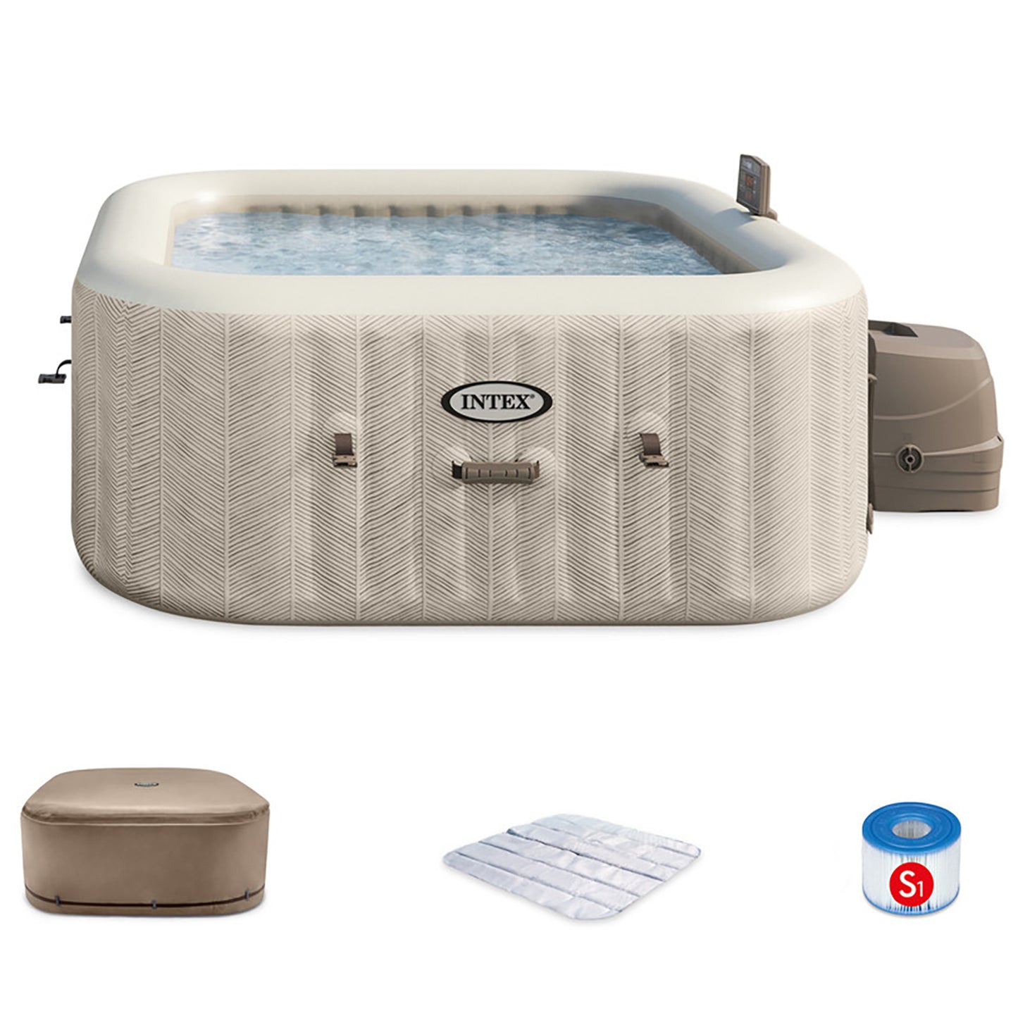 Intex PureSpa Chevron Deluxe 4-Person 69" Square Inflatable Hot Tub with Jets