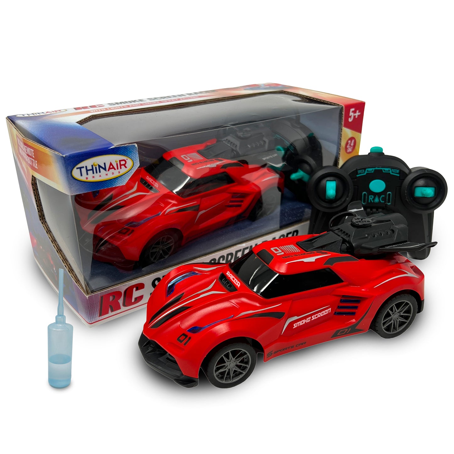 Thin Air Brands Hyper Drive RC Smoke Screen Racer - Red Light-Up Car with Vapor Mist