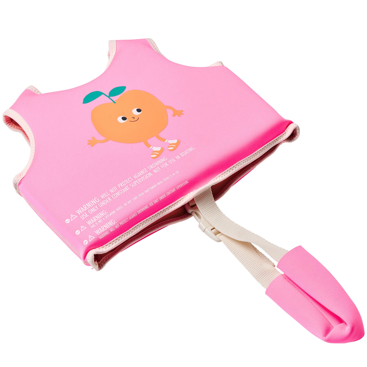 Sunnylife Poppy The Peach Float Vest in neon pink with orange peach character design