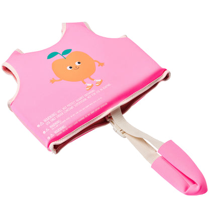 Sunnylife Poppy The Peach Float Vest in neon pink with orange peach character design