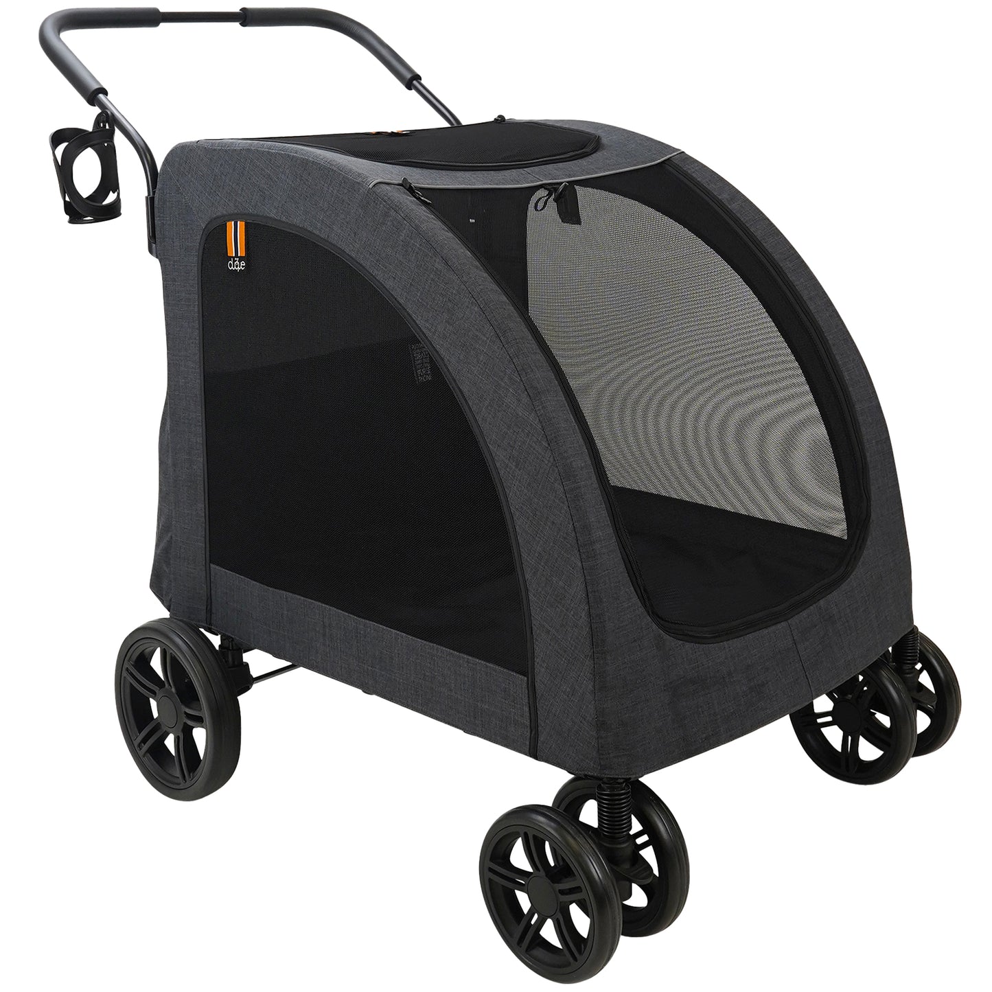 My Duque Chester Raincover Pet Stroller in Melange Black with mesh windows