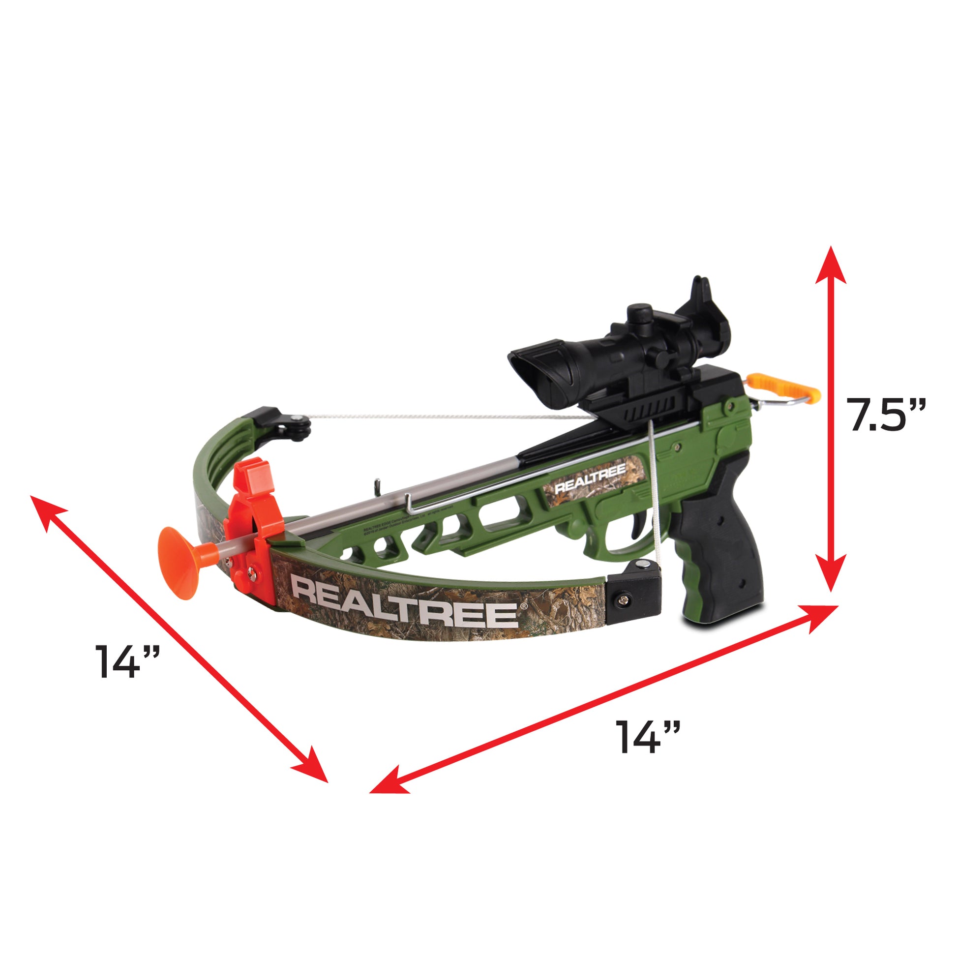 RealTree 14" green toy crossbow with scope, suction arrows and target
