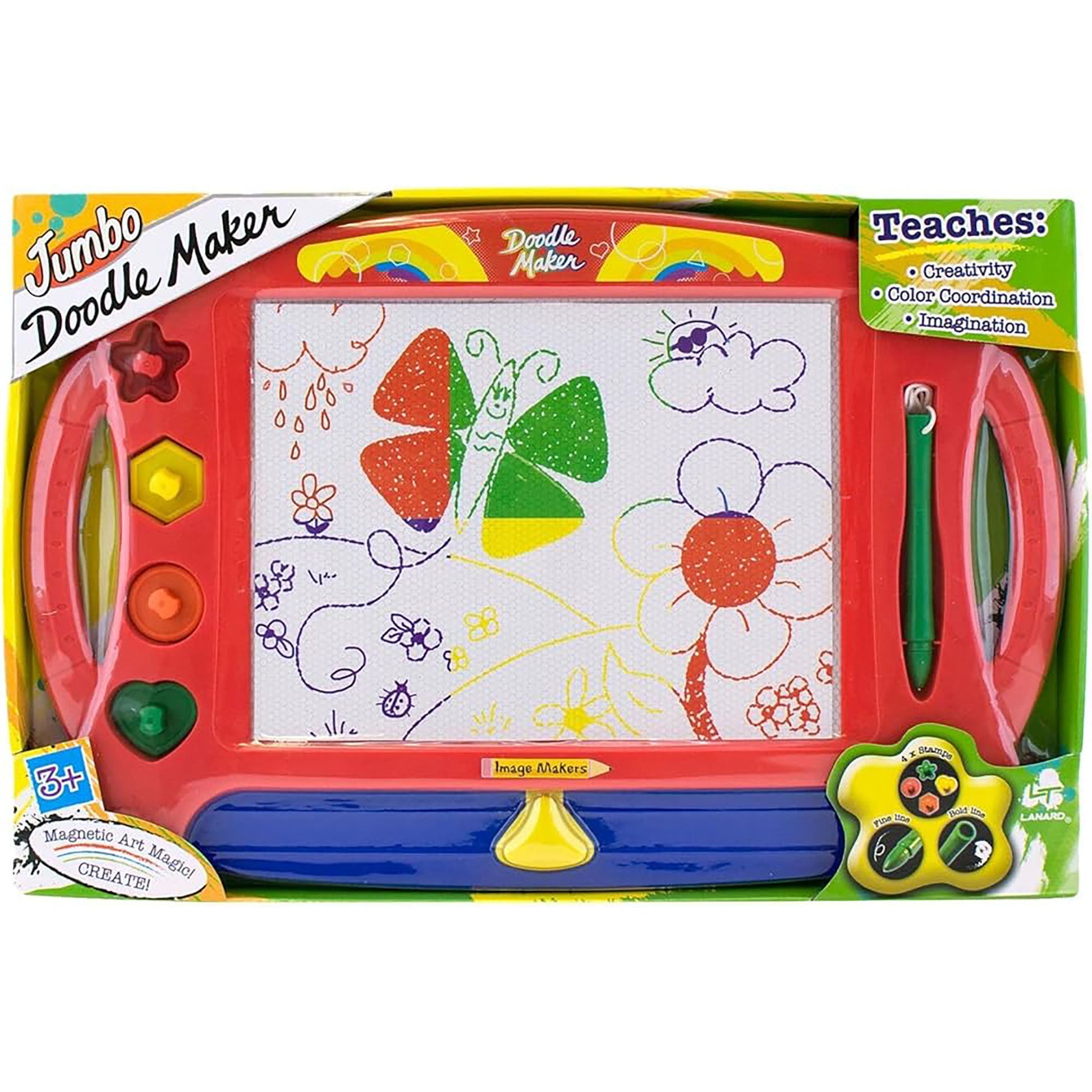 Lanard Jumbo Doodle Maker magnetic drawing board with colorful stamps and pens for creative play