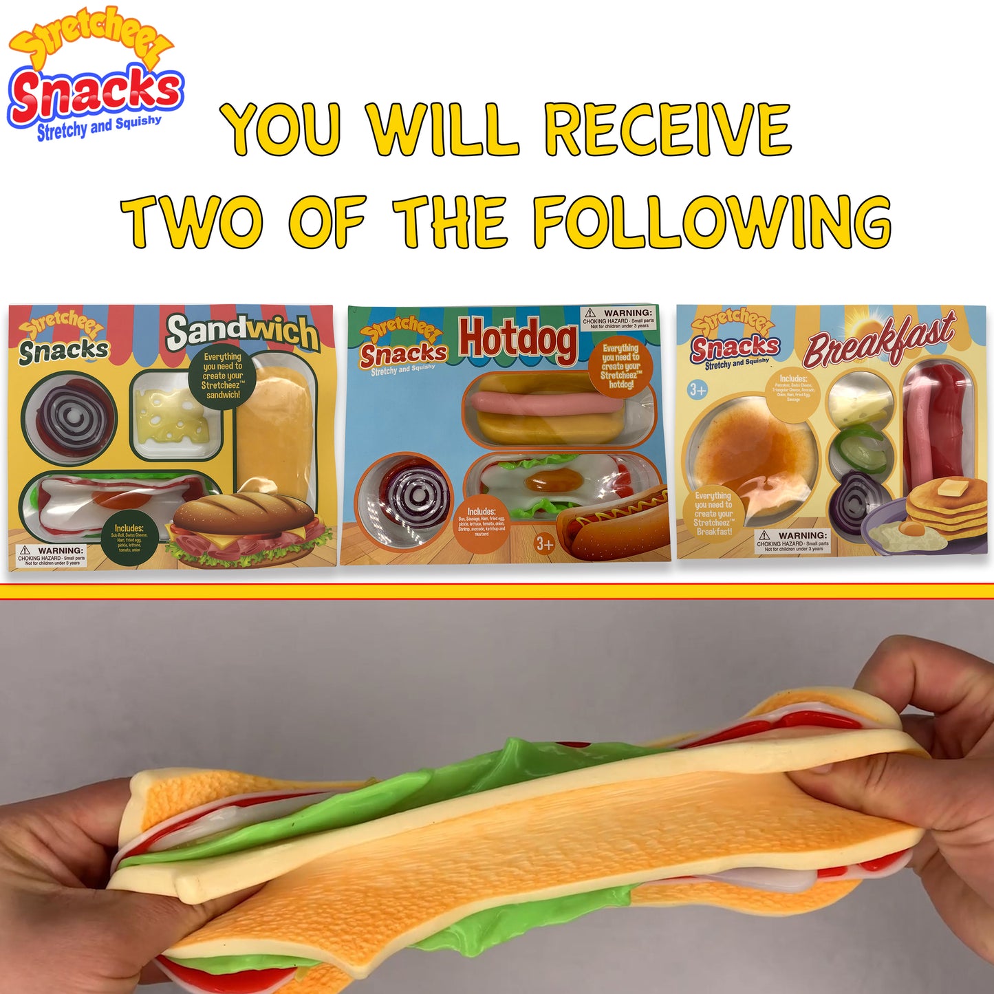 Stretcheez Snacks 2pk Mystery Combo: Breakfast, Sandwich, Hotdog Sets for Kids 3+