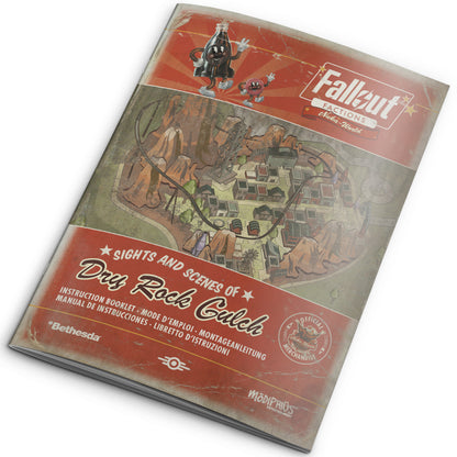 Fallout Factions Tokens and Terrain Pack 1 instruction booklet with red cover and game map
