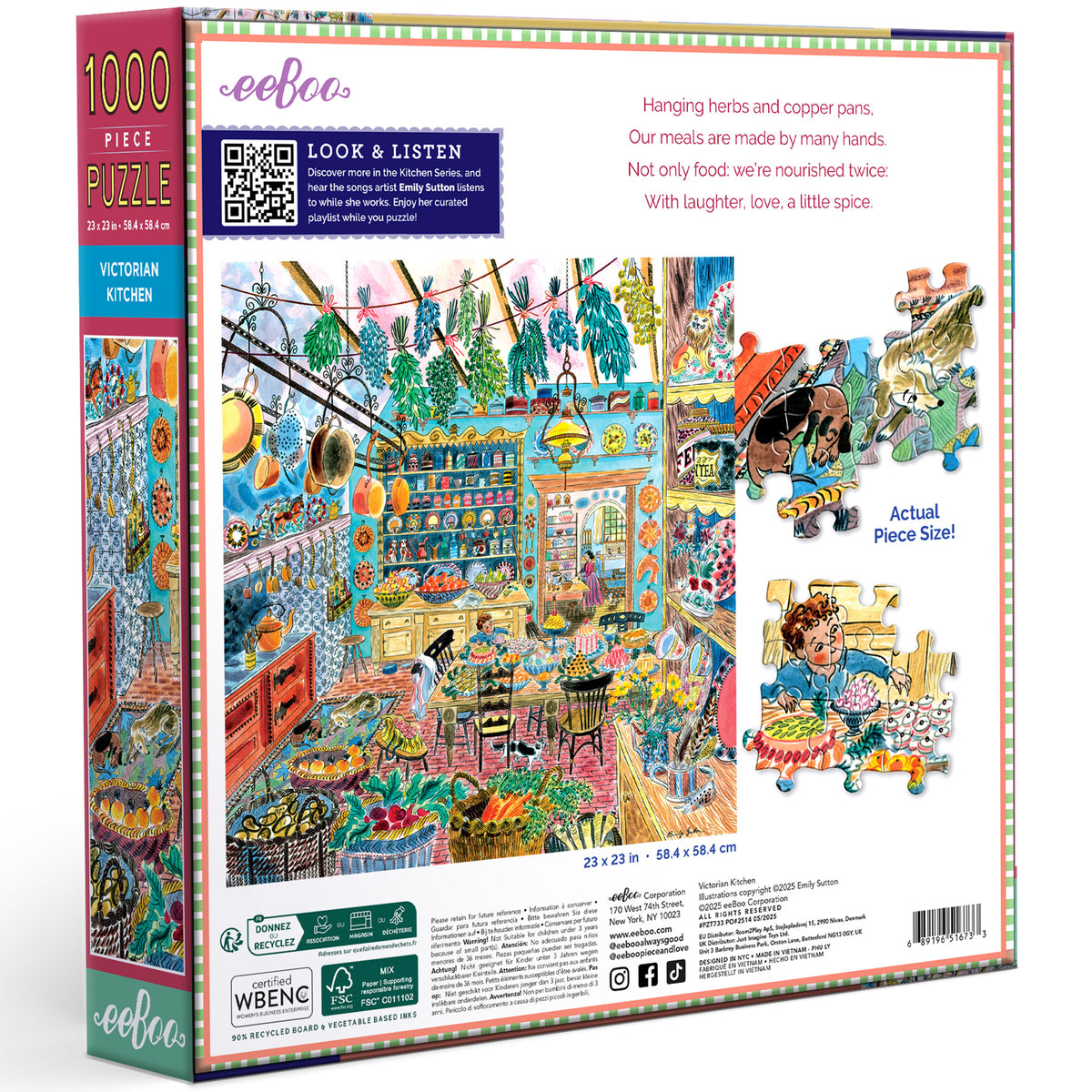 eeBoo Victorian Kitchen 1000 Piece Jigsaw Puzzle with colorful illustrated kitchen scene