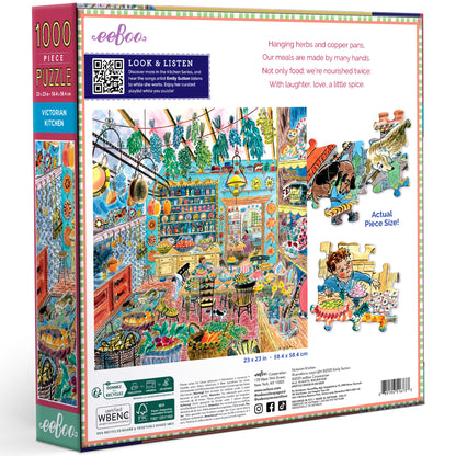 eeBoo Victorian Kitchen 1000 Piece Jigsaw Puzzle with colorful illustrated kitchen scene
