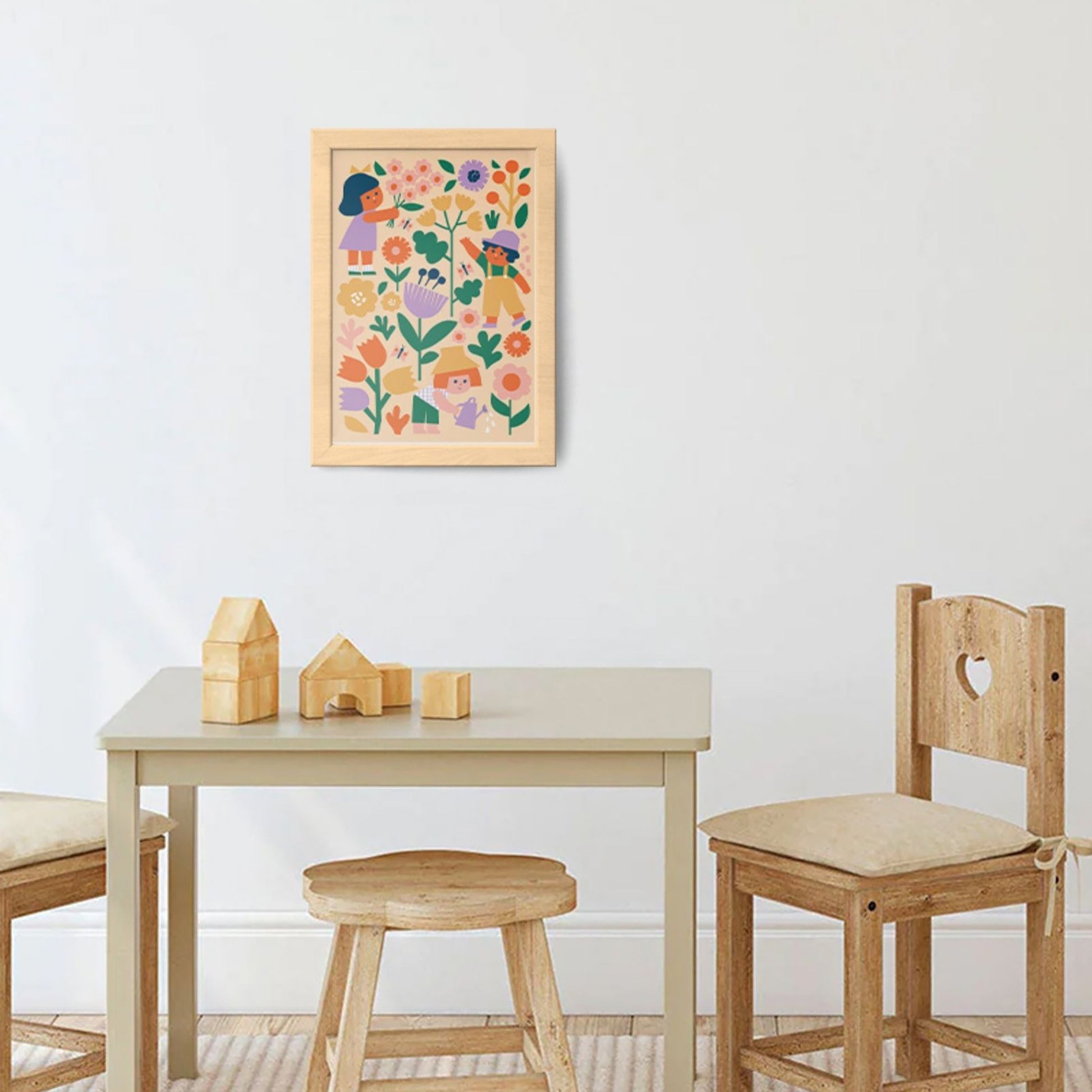 JOS Paint By Numbers Flower Patch colorful floral artwork in wooden frame