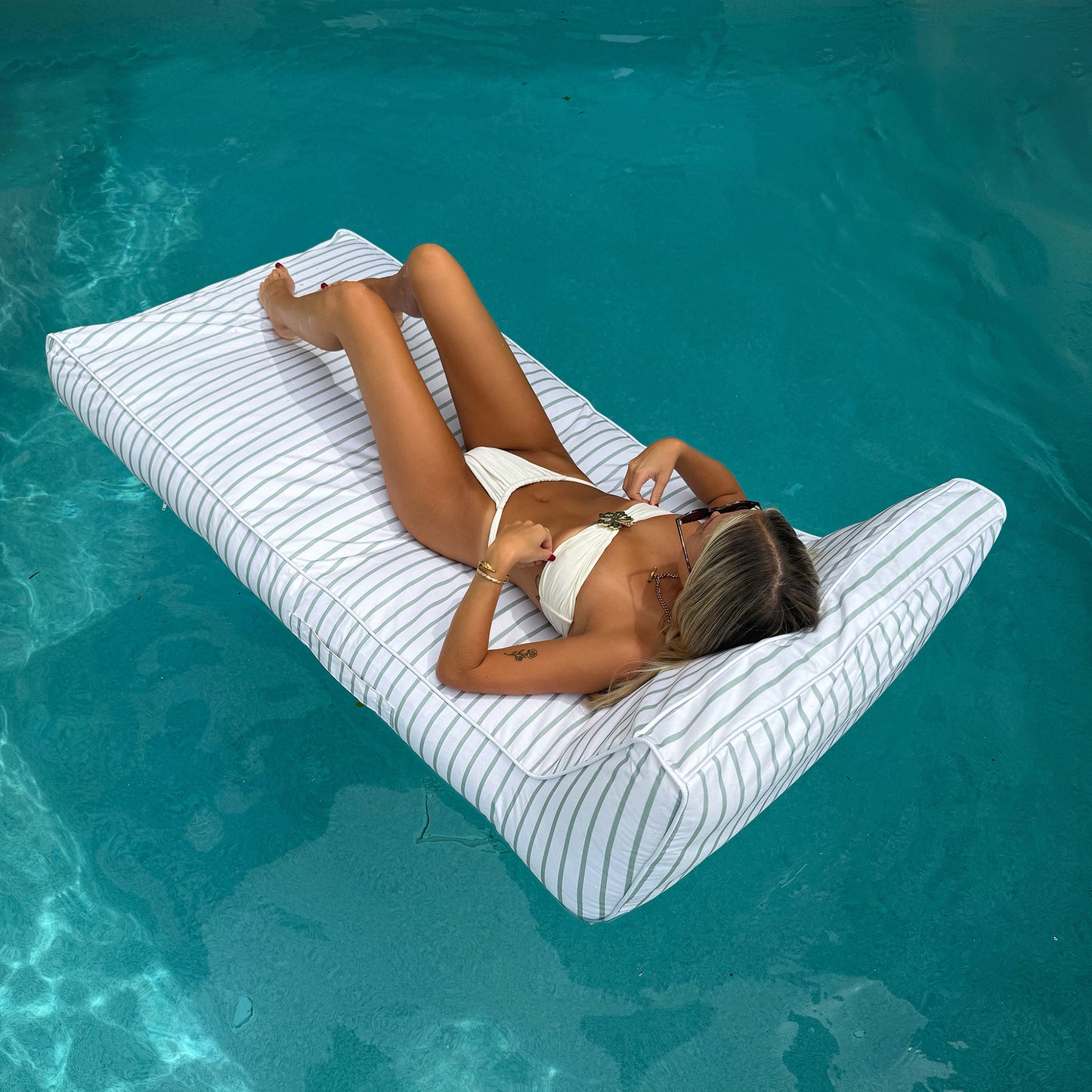 Sunnylife Luxe Lie-On Lounger - La Palma Sage Stripe Inflatable Pool Float