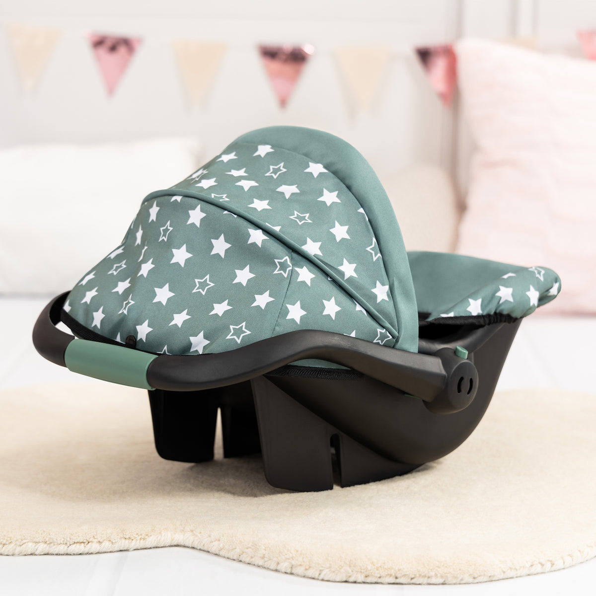 Bayer Design Deluxe Doll Car Seat with Sunshade - Pink & Black