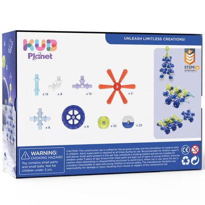 KUB Planet Magnetic Building Set with blue and neon yellow spheres and connectors for STEM play