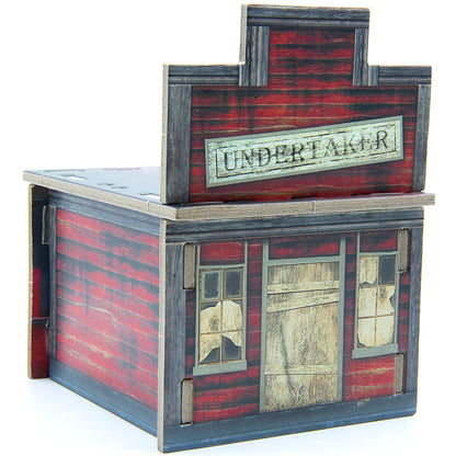 Fallout Factions Tokens and Terrain Pack 1 red wooden undertaker building miniature