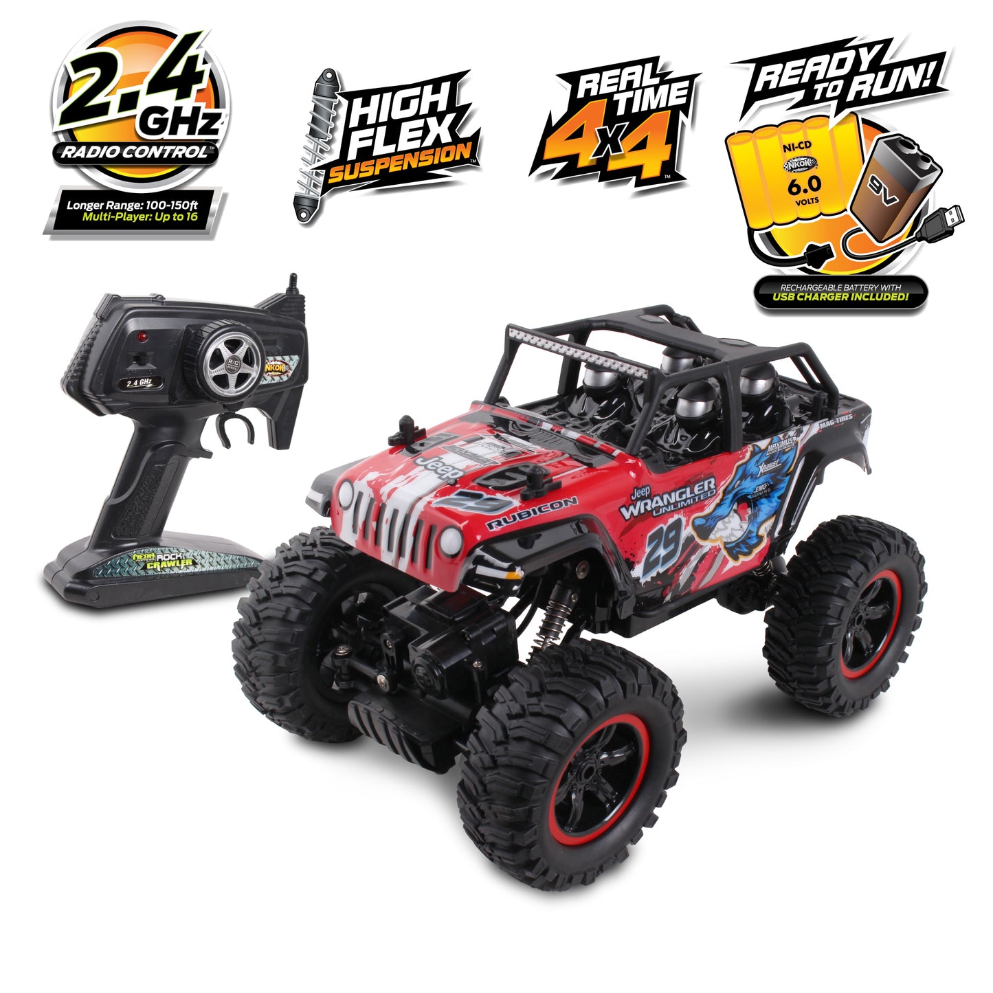 Mean Machines Radio Control 1:16 Jeep Wrangler Unlimited Rock Crawler - Black