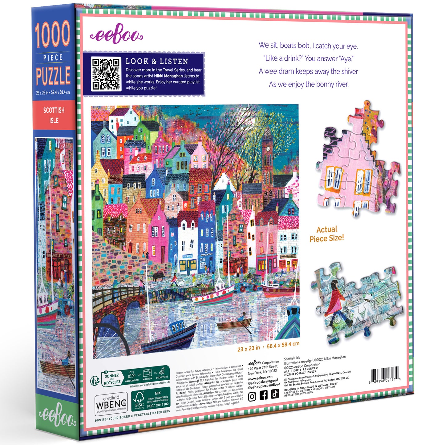 eeBoo Scottish Isle 1000 piece jigsaw puzzle with colorful village harbor illustration