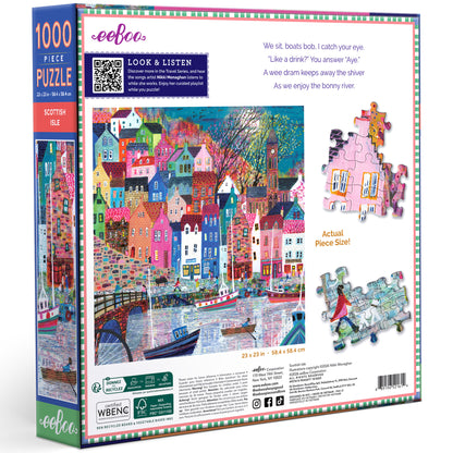 eeBoo Scottish Isle 1000 piece jigsaw puzzle with colorful village harbor illustration