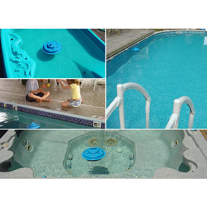 Pool Patrol Pool Alarm blue safety device installed in swimming pool