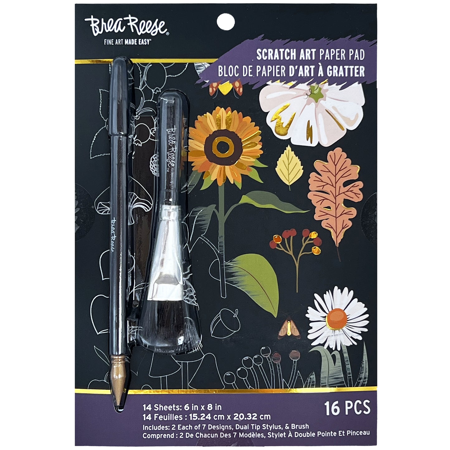 Brea Reese Scratch Art Paper Pad - Fall Foraging with stylus and brush tools