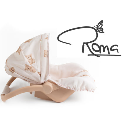 Roma Teddy Car Seat with cream and tan teddy bear print design