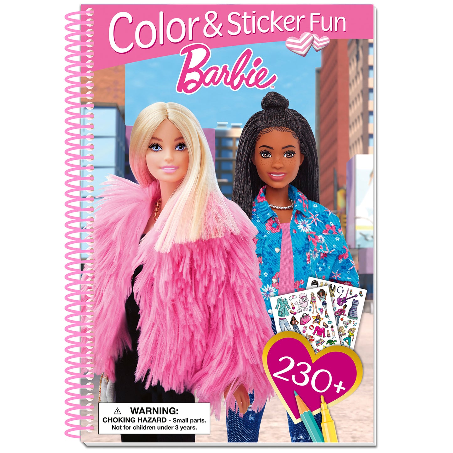 Barbie Color & Sticker Fun spiral-bound activity book with 230+ stickers and colorful cover
