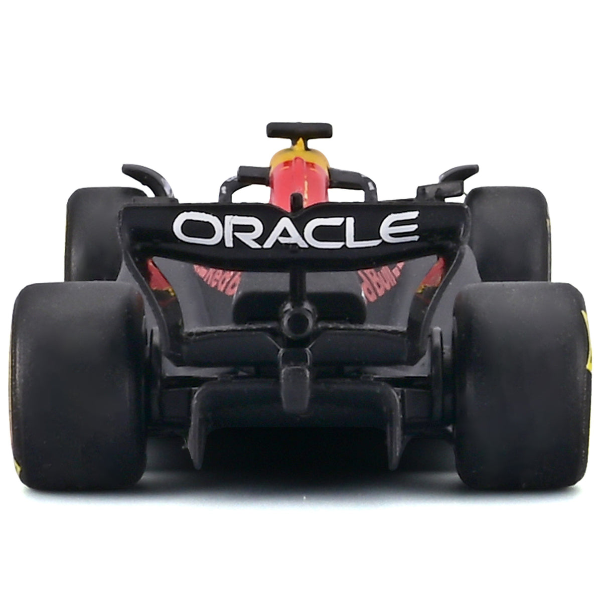 Bburago 1:64 Red Bull RB21 diecast race car in red and black with Oracle sponsorship, rear view