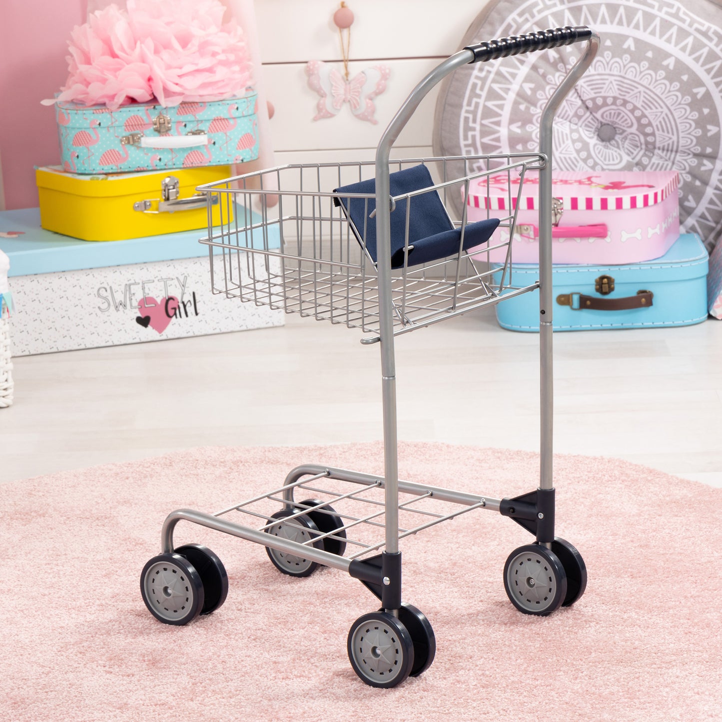 Bayer Design Grocery Shopping Cart - Toddler Pretend Play Toy, Grey & Blue