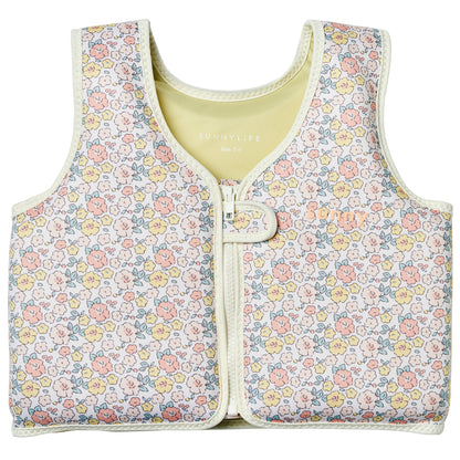 SunnyLife Float Vest 3-6 Into the Garden Ditsy Floral with pastel pink, yellow, and blue flowers
