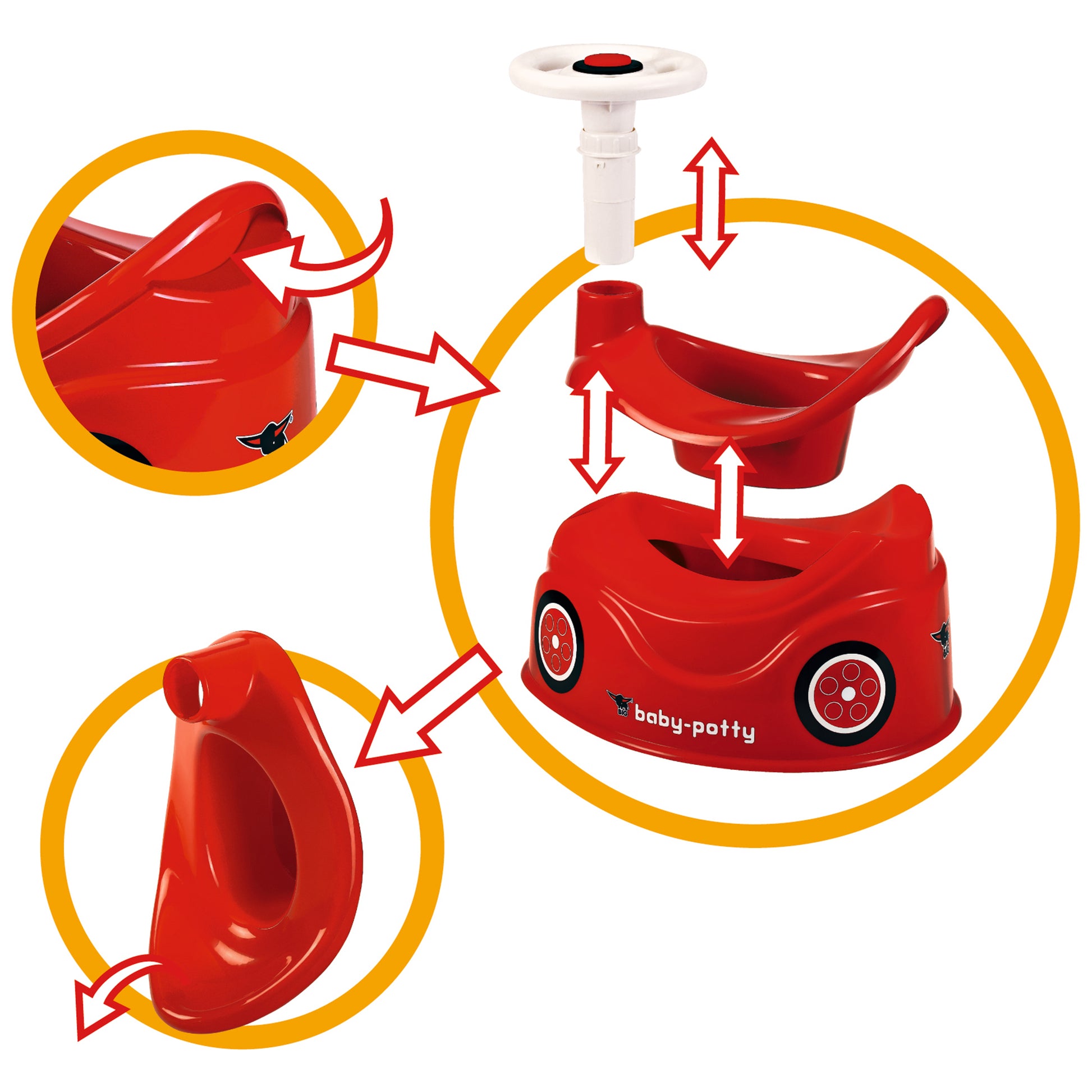 BIG Baby Potty Bobby Car Design red with steering wheel and removable seat