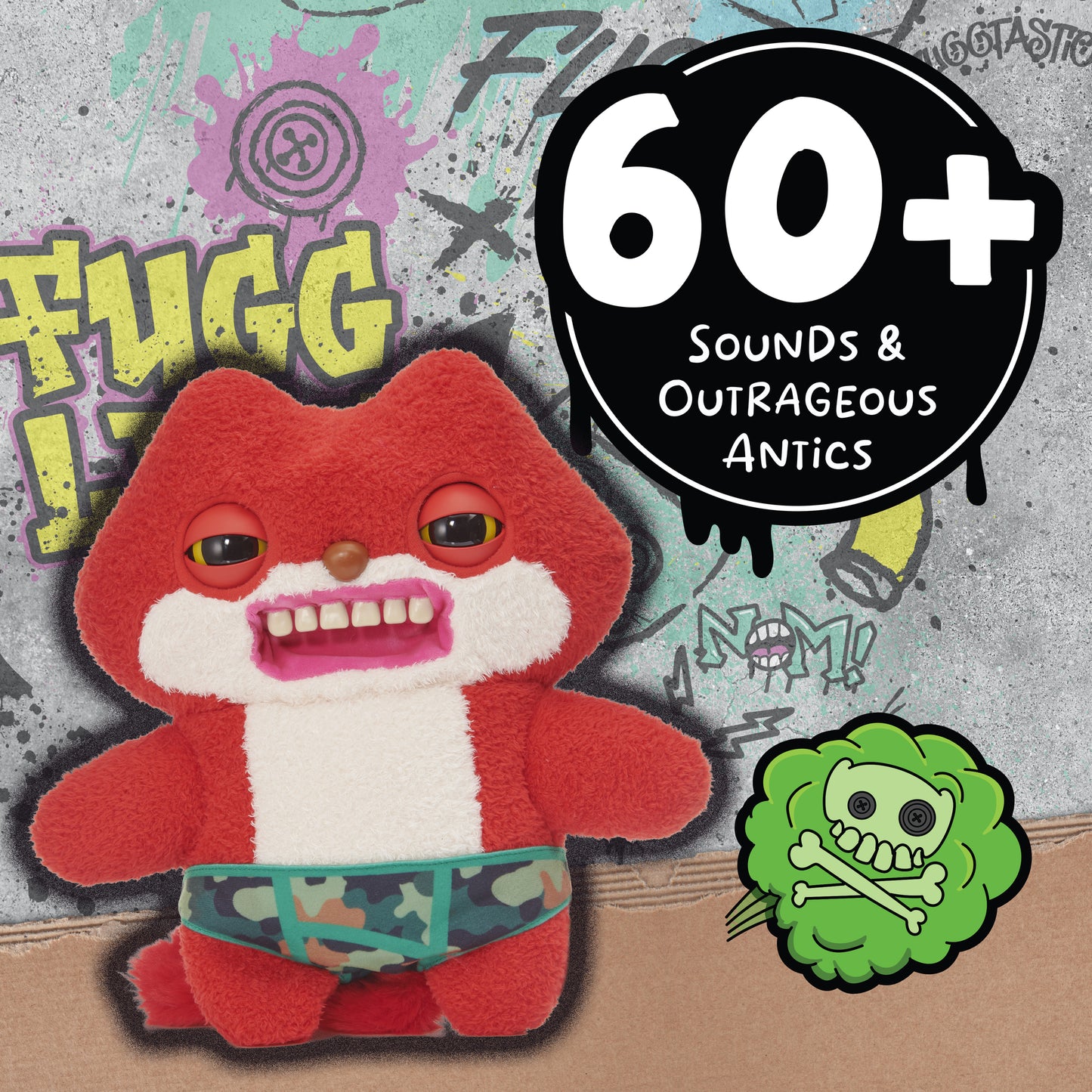 Red and white Fugglers plush toy with moving mouth and eyes, interactive puppet toy