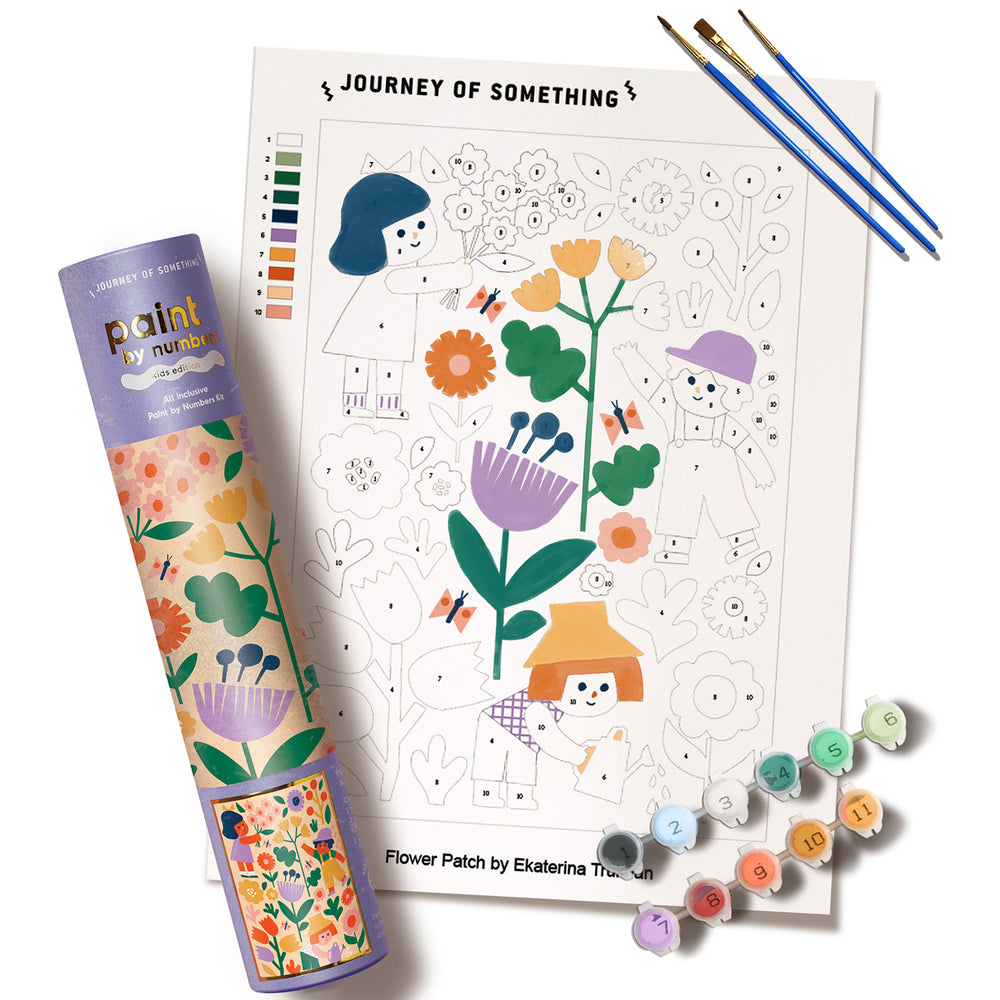 JOS Paint By Numbers - In Bloom kids art set with numbered flowers, brushes, and paint palette