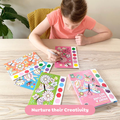 Tiger Tribe watercolor art set with butterfly and flower designs, colorful paint palette, mess-free brush for kids ag...