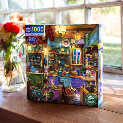 Piece&Love Midnight Kitchen 1000 pc Puzzle with colorful illustrated kitchen scene