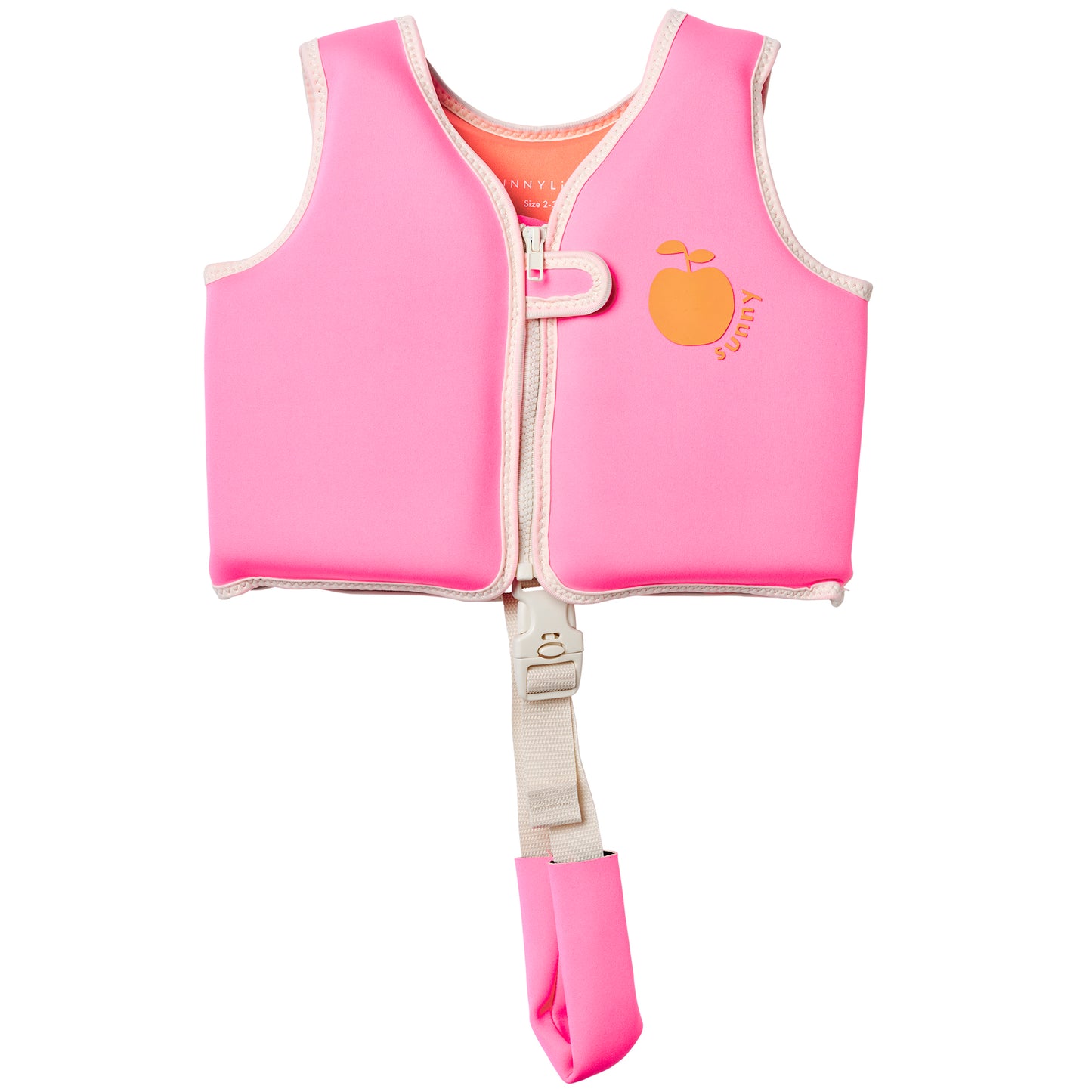 Sunnylife Poppy The Peach Float Vest in neon pink with orange peach design