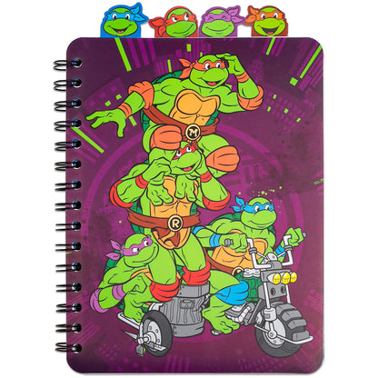 TMNT 4 Tab Journal with spiral binding, purple cover featuring all four Teenage Mutant Ninja Turtles