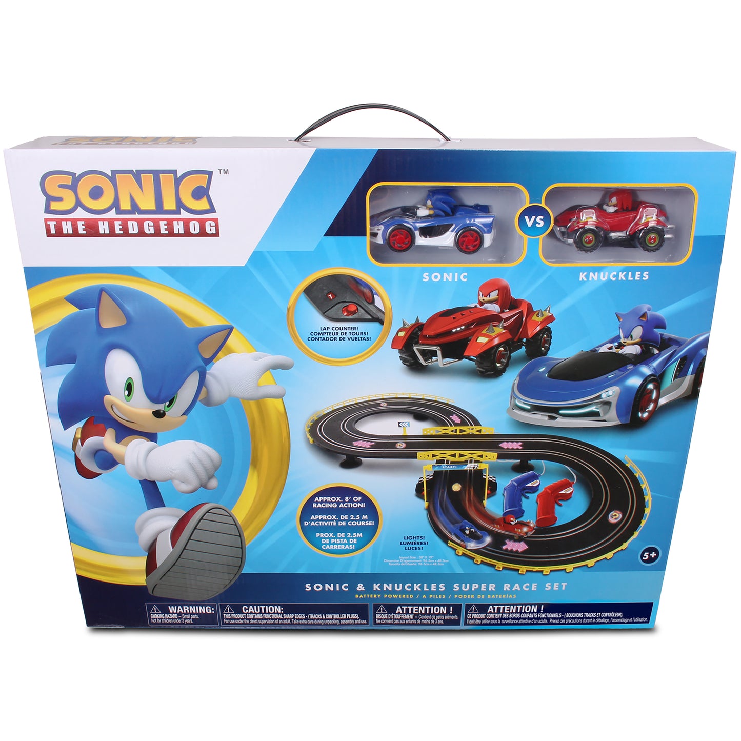 Sonic & Knuckles Super Race Set slot car track with blue and red race cars