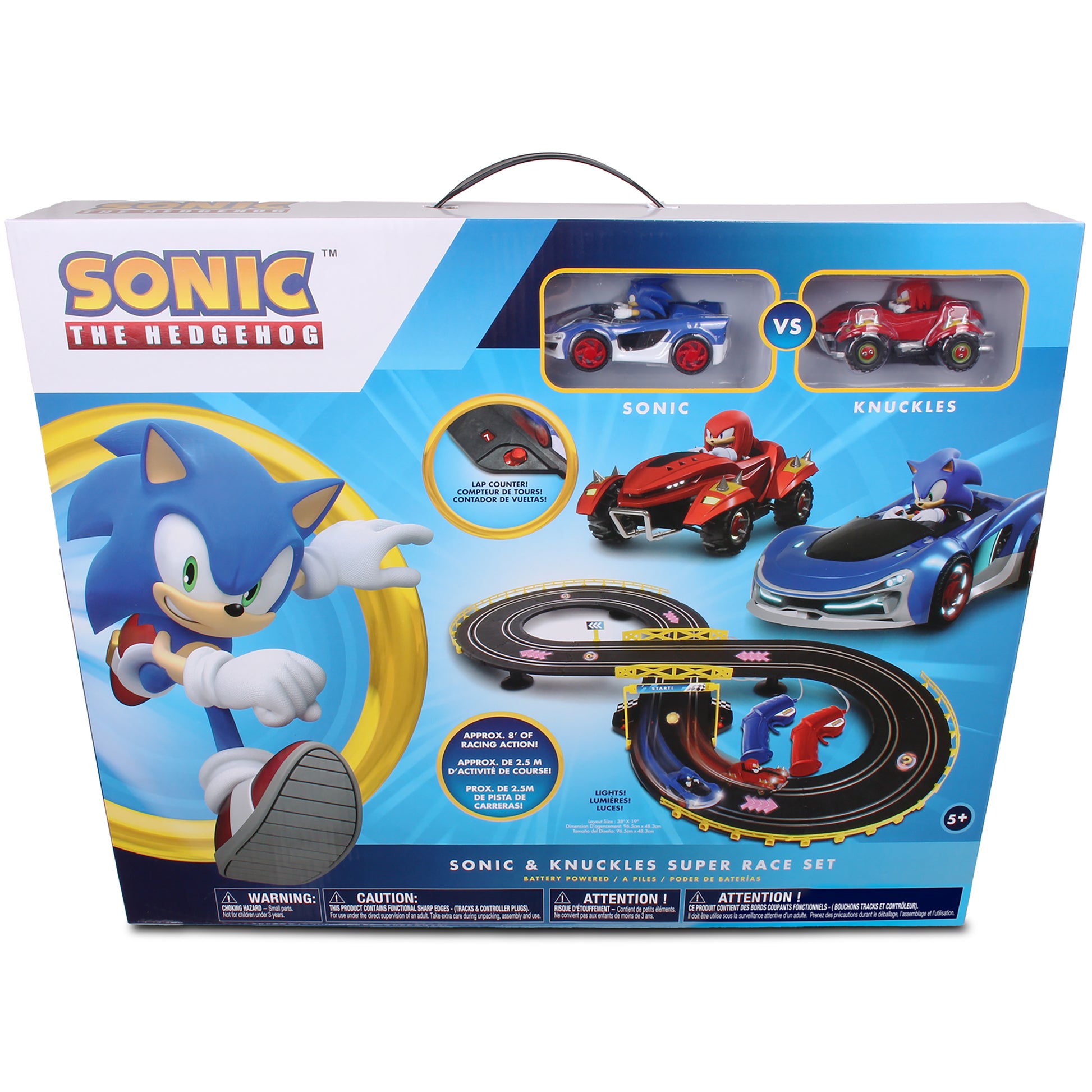 Sonic & Knuckles Super Race Set slot car track with blue and red race cars