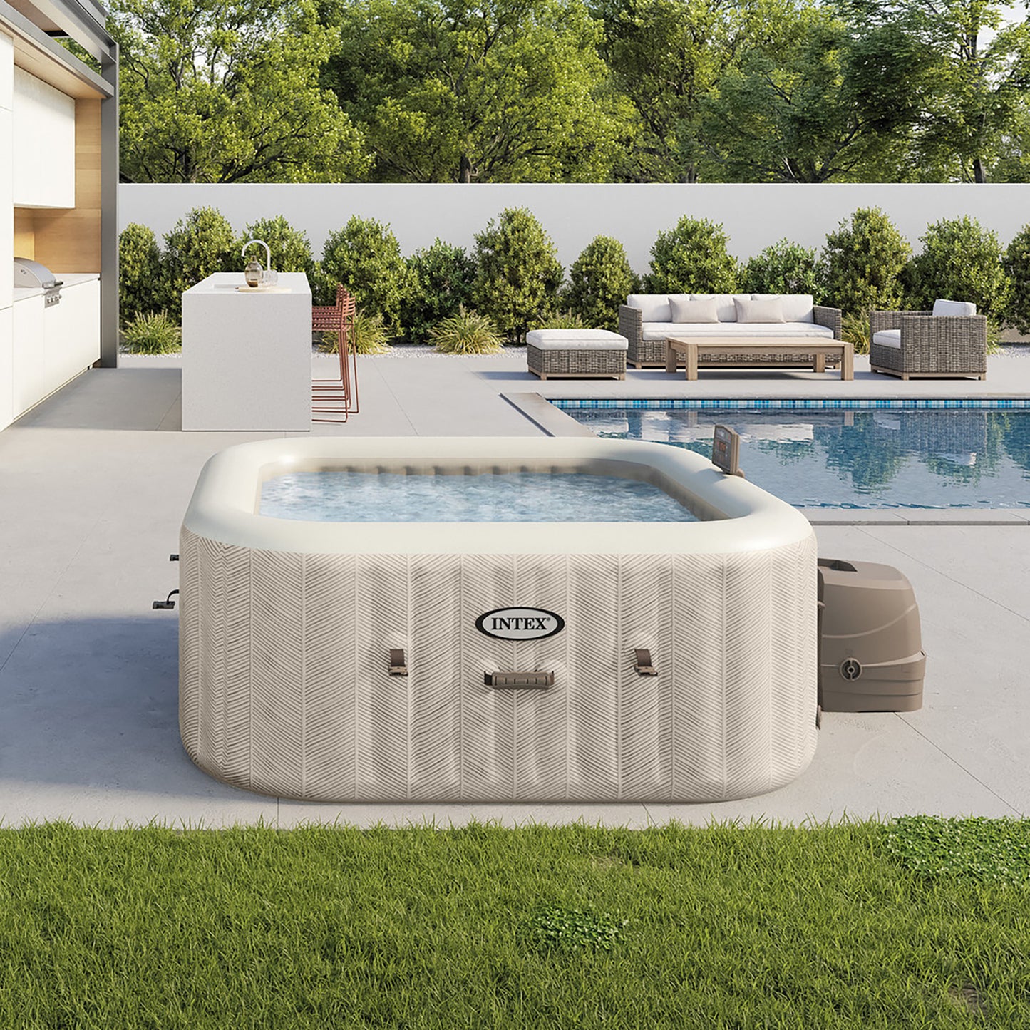 Intex PureSpa Chevron Deluxe 4-Person 69" Square Inflatable Hot Tub with Jets