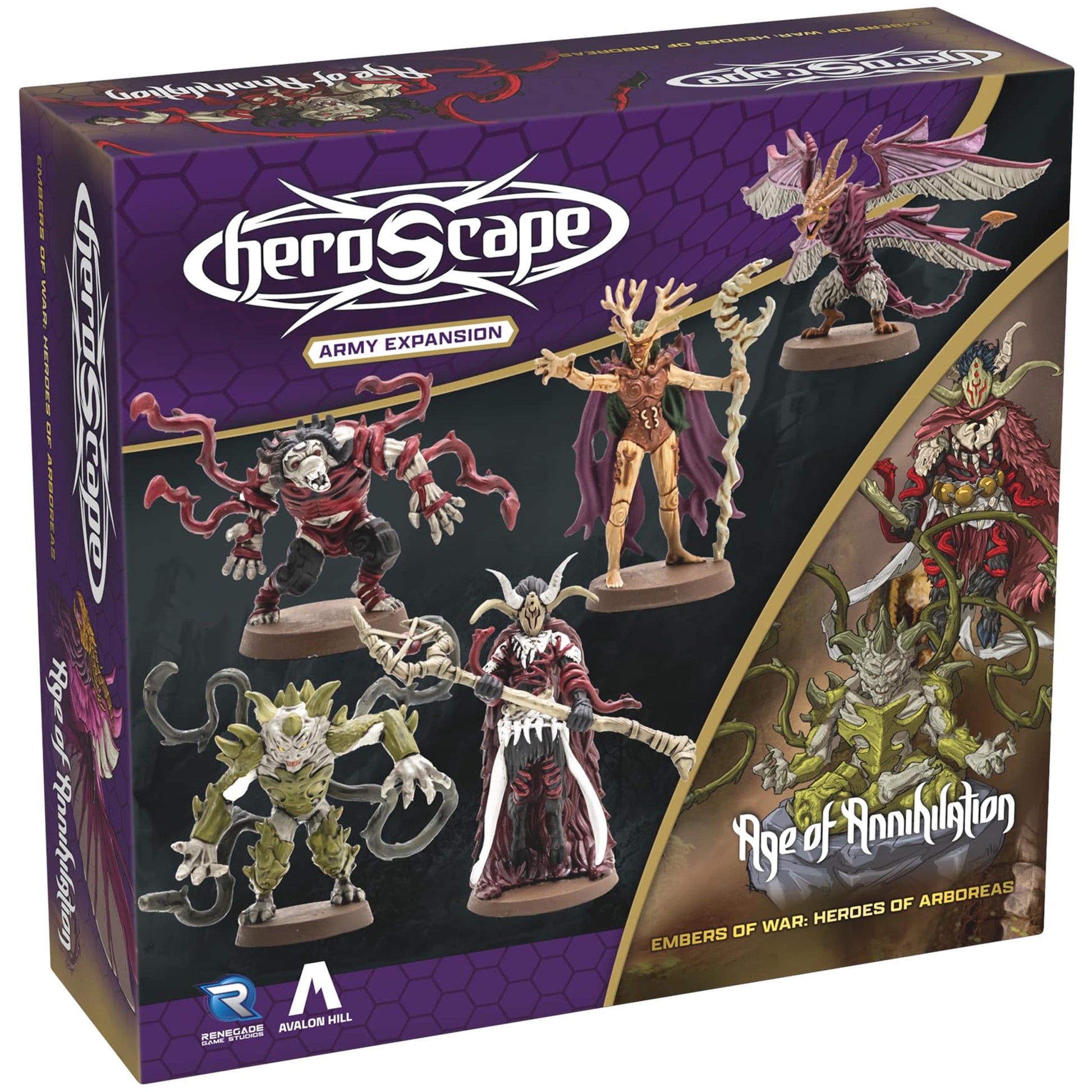 Heroscape Army Expansion Heroes of Aboreas set with 5 painted fantasy miniatures and cards