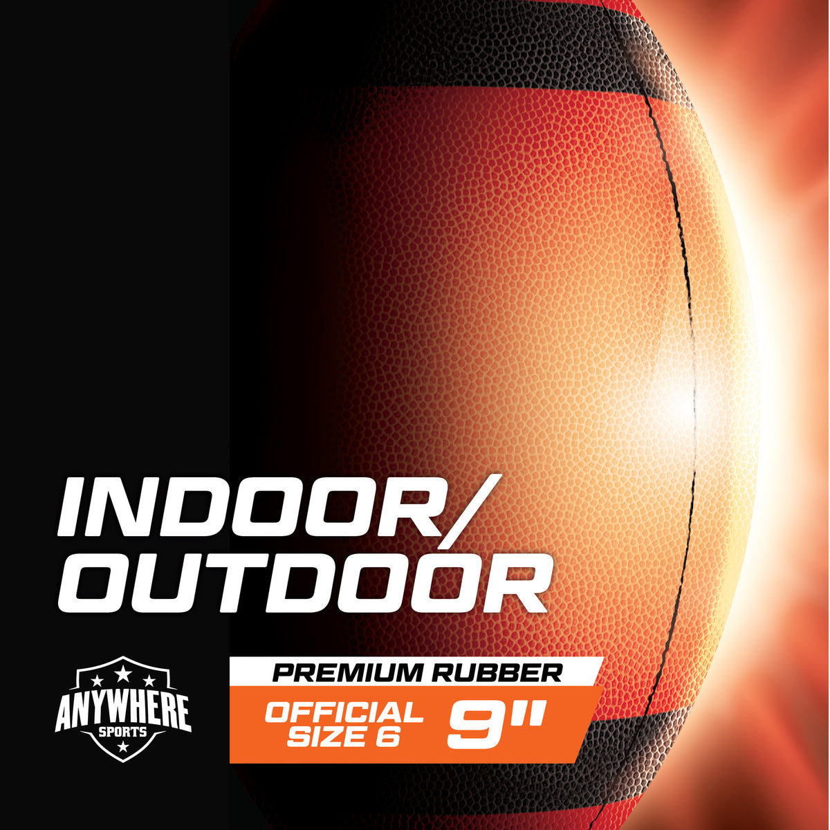 Anywhere Sports LED Football Size 6, 9-inch light-up ball in orange and black