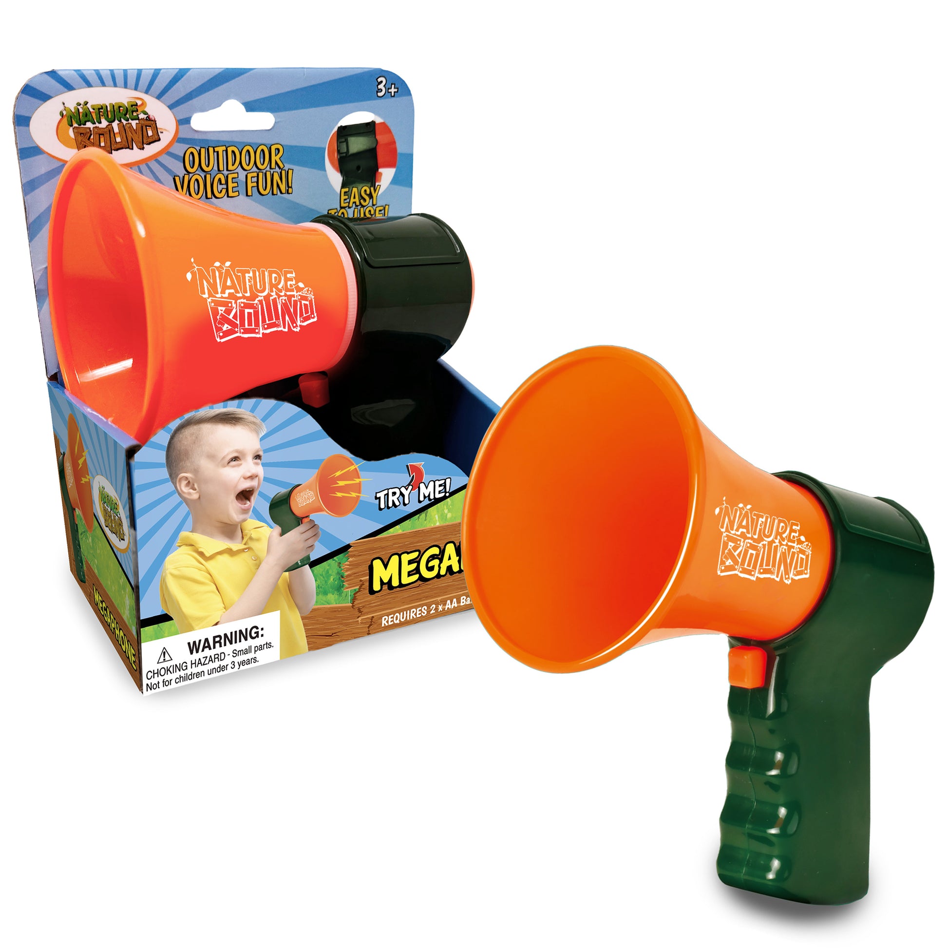 Nature Bound Mega Speaker Megaphone in orange and green, outdoor voice fun toy