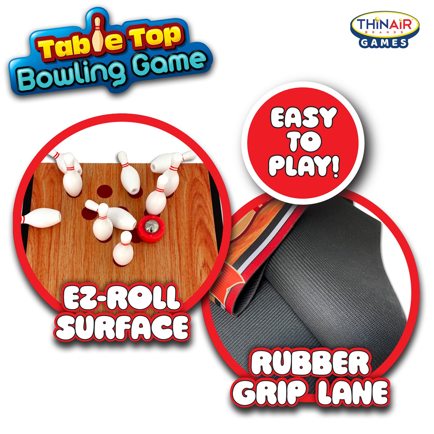 Thin Air Games Tabletop Bowling Set - Roll-Up Alley & Fun for Family