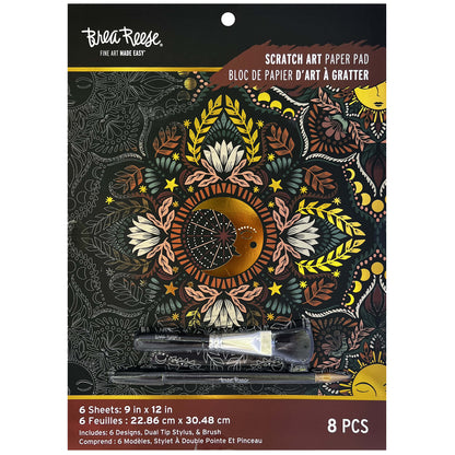 Scratch Art Paper Pad - Moon & Sun with stylus and brush tools included