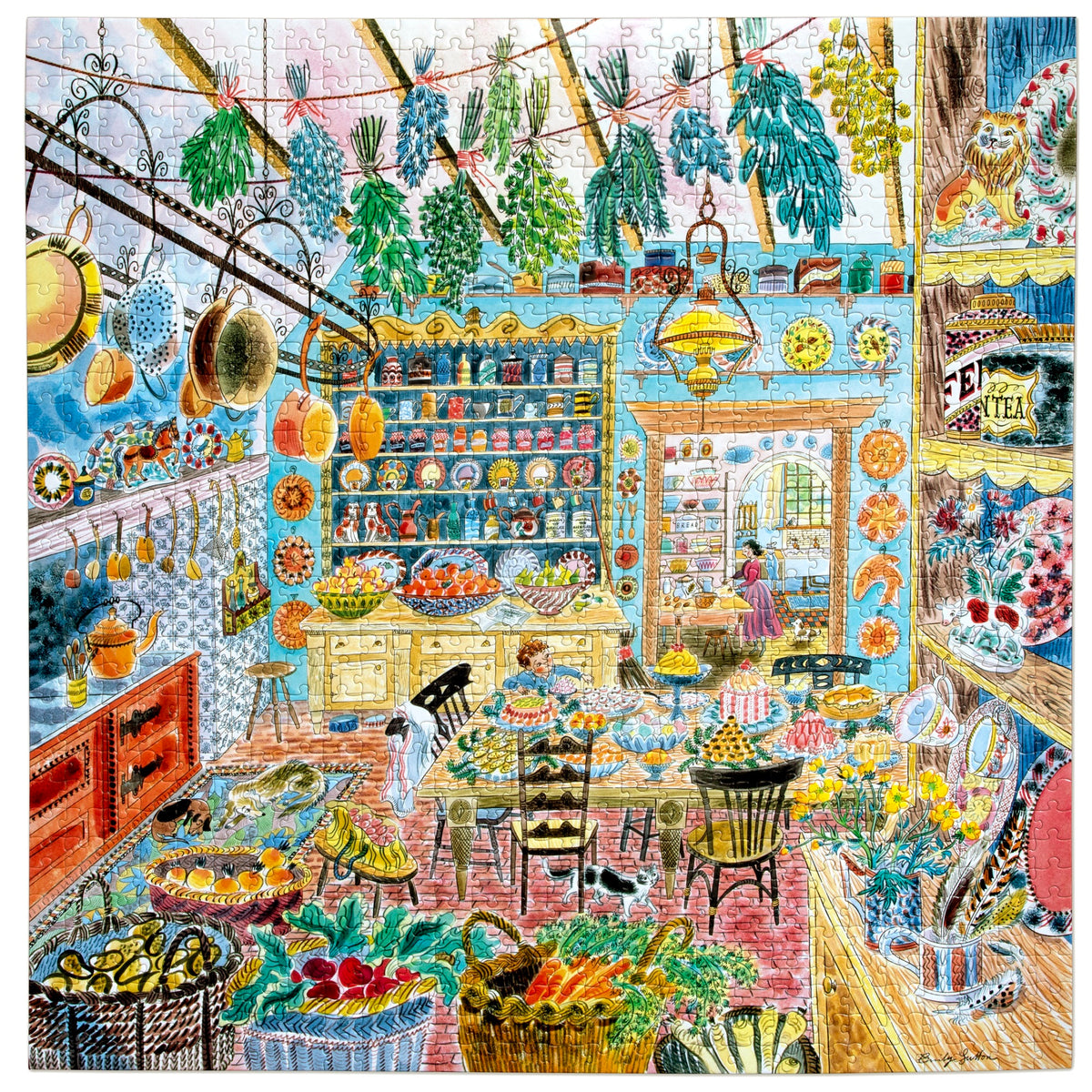 eeBoo Victorian Kitchen 1000 piece jigsaw puzzle with colorful illustrated kitchen scene