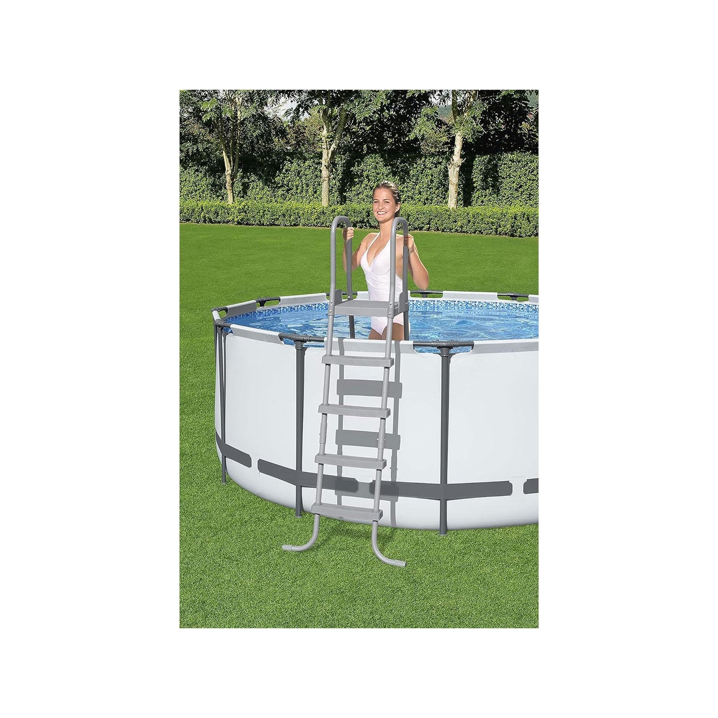 Bestway: 52" Steel Above Ground Swimming Pool Ladder No-Slip Steps