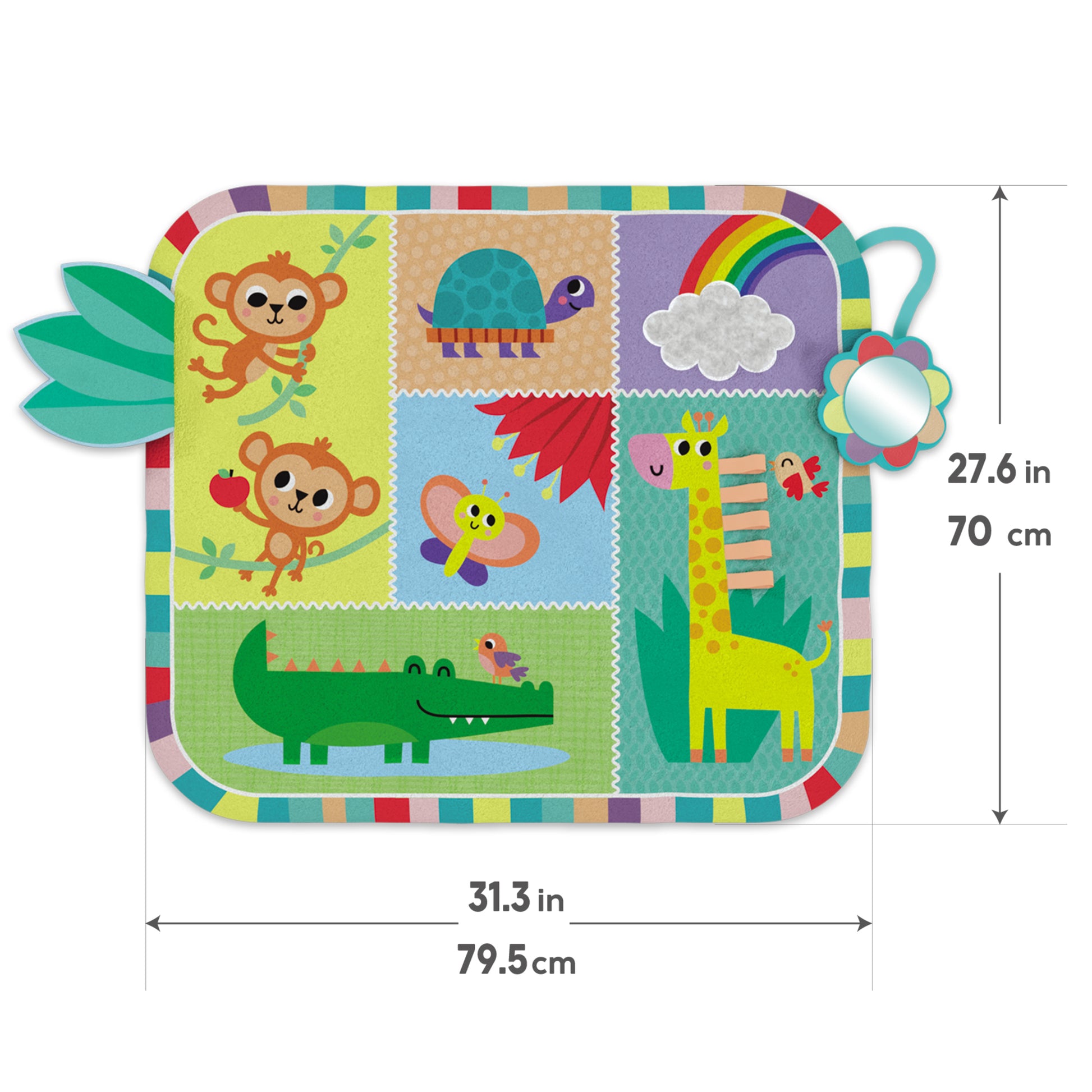 My First Animals reversible play mat with monkeys, turtle, giraffe, and crocodile in bright colors