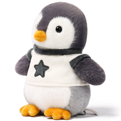 Ocean Series River Penguin 7" plush toy with gray head, white belly, orange beak and feet, wearing cream sweater with...