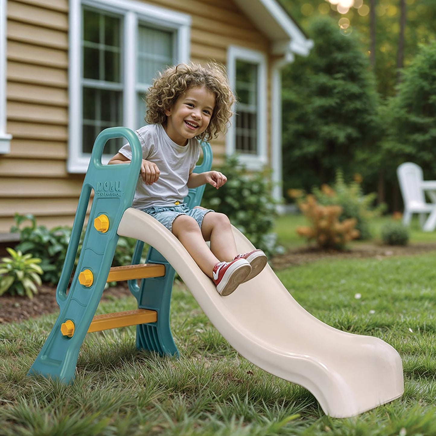 Dolu Junior Slide in Green-Yellow-White for Toddlers, Indoor-Outdoor Slide